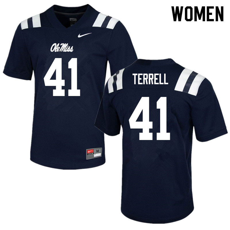 Women #41 C.J. Terrell Ole Miss Rebels College Football Jerseys Sale-Navy
